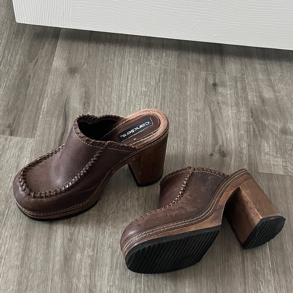 Candie's Dark Brown Leather Mules